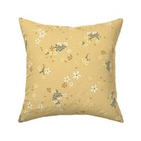 Penelope ditsy boho floral wilderness - petite earthy floral on creamy flax yellow - large