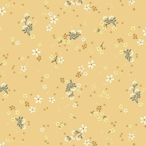 Penelope ditsy boho floral wilderness - petite earthy floral on creamy flax yellow - large