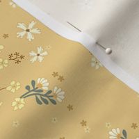 Penelope ditsy boho floral wilderness - petite earthy floral on creamy flax yellow - medium