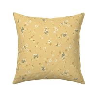 Penelope ditsy boho floral wilderness - petite earthy floral on creamy flax yellow - medium