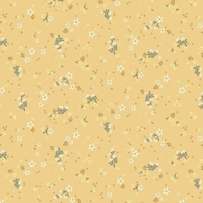 Penelope ditsy boho floral wilderness - petite earthy floral on creamy flax yellow - medium