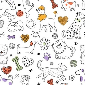 Cute dogs doodle pattern