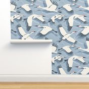 Majestic Migration Cranes Sky Blue Large Scale