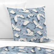 Majestic Migration Cranes Sky Blue Large Scale