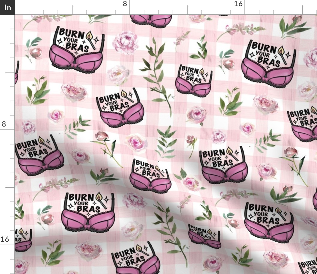 burn your bra pink floral pink gingham