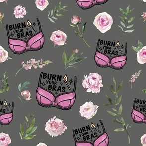 burn your bra pink floral grey