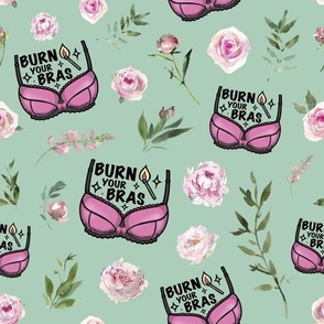 burn your bra pink floral pale green
