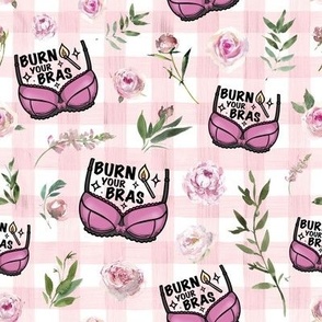 small scale burn your bra pink floral pink gingham