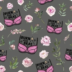 small scale burn your bra pink floral grey
