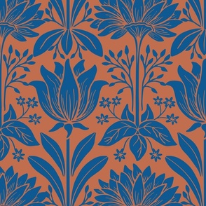 Tulip Damask - Extra Large - Royal, Rust