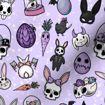 small scale creepy rabbit purple stars