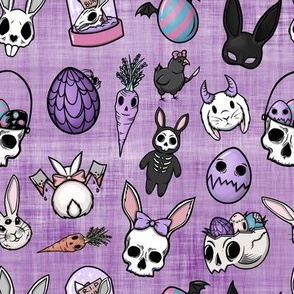 small scale creepy rabbit purple linen