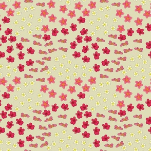 Hawaiian Plumeria floral pattern beige background