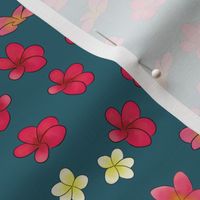 Hawaiian Plumeria floral pattern steel blue background