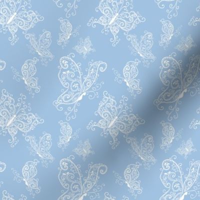 elegant thin white butterflies on a blue background gentle seamless pattern