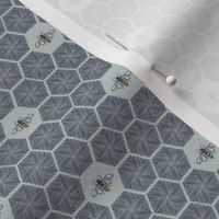 Stitched Bees and Honeycomb - Dark  Blue - Super Micro