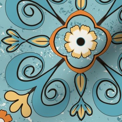 Boho Summer  Breeze Tile 3 Blue