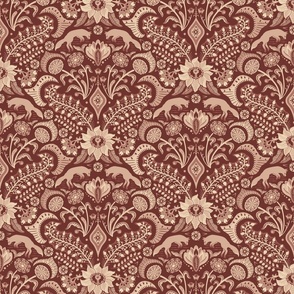 Jumping foxes maximalist folk floral damask - earthy light terracotta clay  - medium