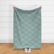 Jumping foxes maximalist folk floral damask - classic dusty green monochrome  - medium