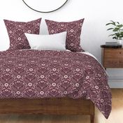 Jumping foxes maximalist folk floral damask - burgundy and dusty rose  - medium