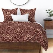 Jumping foxes maximalist folk floral damask - burgundy and warm terracotta clay - large