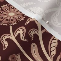 Jumping foxes maximalist folk floral damask - burgundy and warm terracotta clay - large