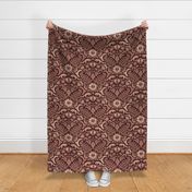 Jumping foxes maximalist folk floral damask - burgundy and warm terracotta clay - large