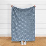 Jumping foxes maximalist folk floral damask - classic dusty blue monochrome  - medium