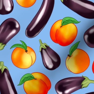 Eggplant (aubergine) & Peaches - Large - Blue