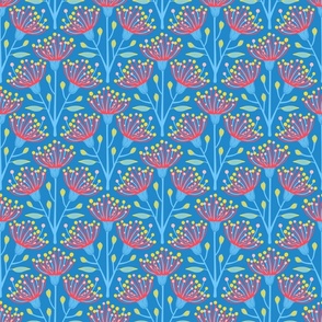 Australian Eucalyptus  Floral Botanical in Icy Blues Red Sunshine Yellow Subtle Pink - SMALL Scale - UnBlink Studio by Jackie Tahara