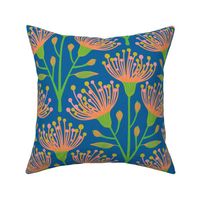 Australian Eucalyptus Floral Botanical in Bright Summer Green Pink Orange Mustard on Royal Blue - LARGE Scale - UnBlink Studio by Jackie Tahara