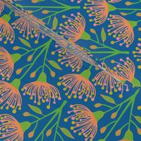 Australian Eucalyptus Floral Botanical in Bright Summer Green Pink Orange Mustard on Royal Blue - SMALL Scale - UnBlink Studio by Jackie Tahara