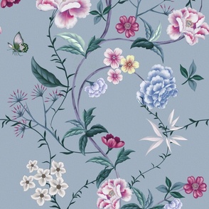 Chinoiserie Vintage Pale Blue Lavender Regency LARGE Bridgerton inspired