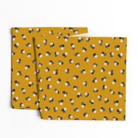 Large scale modern polka dot trio in mustard , cream and grey - for apparel and home decor such as autumn pillows, cozy throws, table linen and pet accessories.