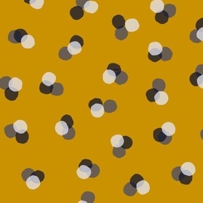 Large scale modern polka dot trio in mustard , cream and grey - for apparel and home decor such as autumn pillows, cozy throws, table linen and pet accessories.