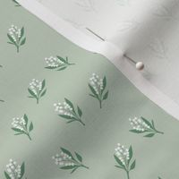 Minimalist boho garden - Lily of the valley flower blossom summer design white green white  on sage SMALL 