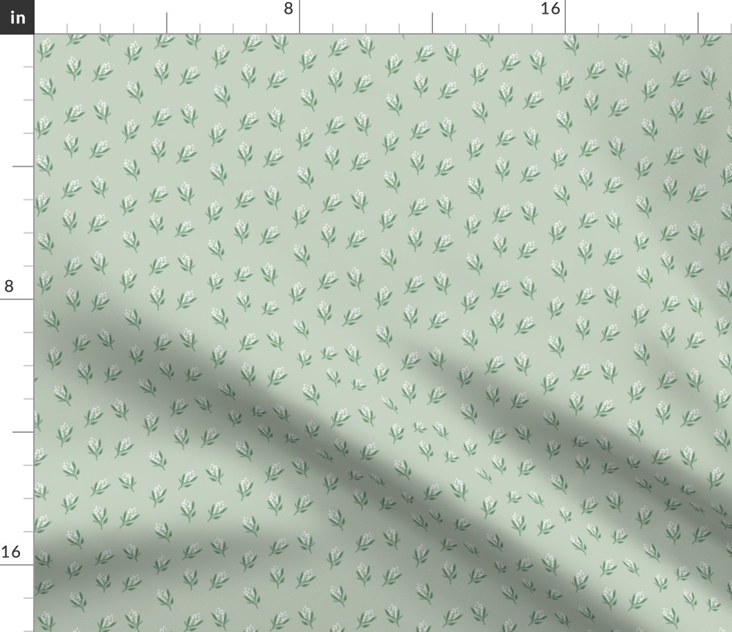 Minimalist boho garden - Lily of the valley flower blossom summer design white green white  on sage SMALL 