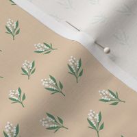 Minimalist boho garden - Lily of the valley flower blossom summer design white green white  on sand beige nude blush SMALL 