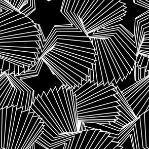 Black and White Exploding Stars in Motion - Classic Pattern