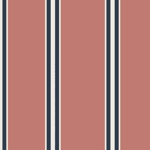 Stripes - Thick + Thin-Coral - Clay, Naval Blue +Alabaster White