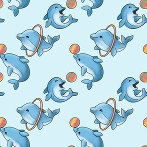 cute little dolphins playing ball seamless pattern for kids