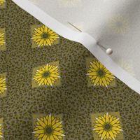 Small - Sunflower Motif Set on Leopard Print - digitally hand drawn