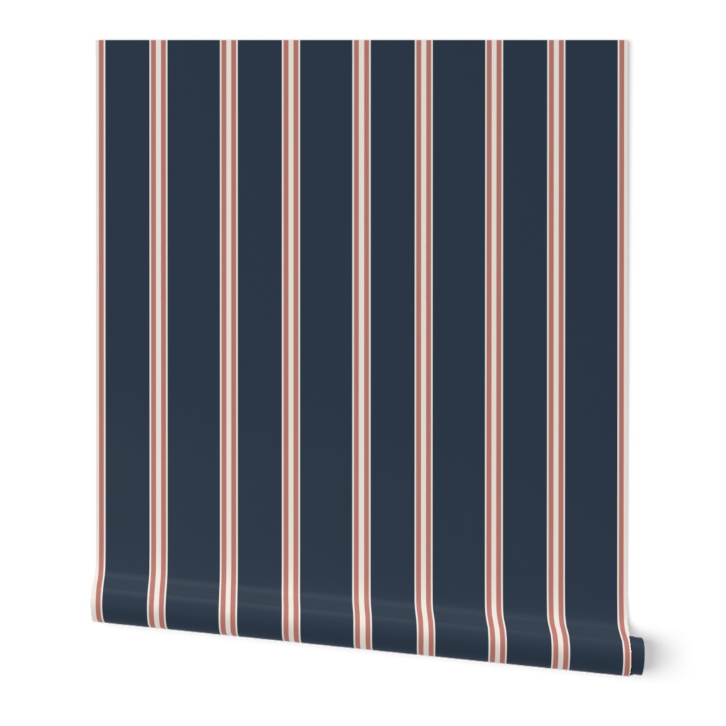 Stripes - Thick + Thin - Naval-Blue, Rose-Tan + Alabaster White