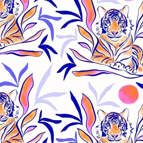 Large - Wild Tiger in Sunny Nature  2. Blue, Pink, Orange & White