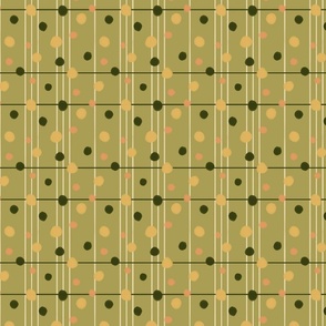 Stripes and dots - orange and yellow with green background