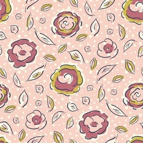 Rose's Pink Gold Peonies Block Print Style