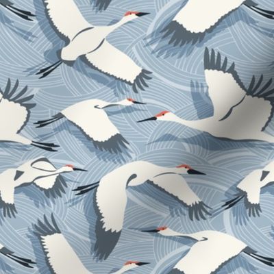 Majestic Migration Cranes Sky Blue Regular Scale