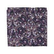 Birds in the blackberry brambles - arts and crafts style trailing vines botanical - purples on blue - large