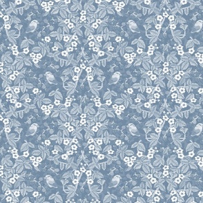 Birds in the blackberry brambles - arts and crafts style trailing vines botanical - dusty blue monochrome - medium
