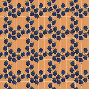 Scattered blackberries on the table -orange background with stripes